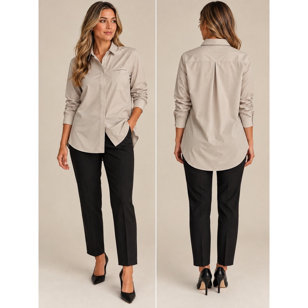 Athleta Urbanite Shirt Womens Medium Beige Long Sleeve Technical Stretch Button